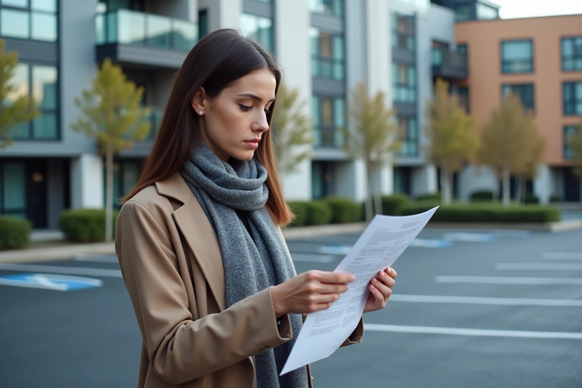 Jeune femme examinant un contrat de location de parking