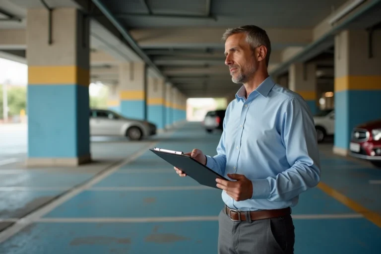 Homme d'affaires dans un parking souterrain