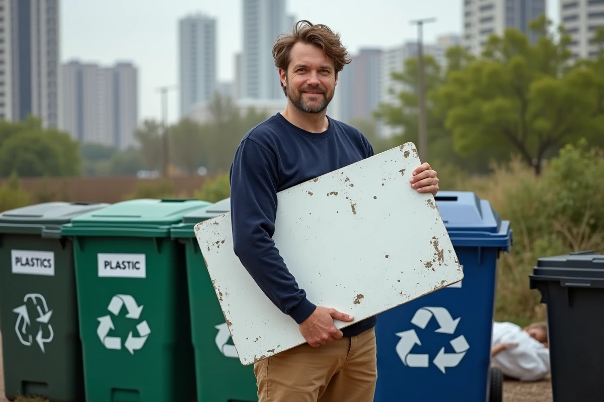 Jeune homme au centre de recyclage communautaire