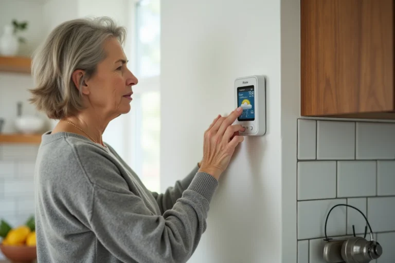 Femme réinitialisant une station météo La Crosse Technology dans une cuisine moderne